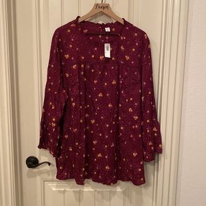 NWT Old Navy Maroon Floral Blouse 3X